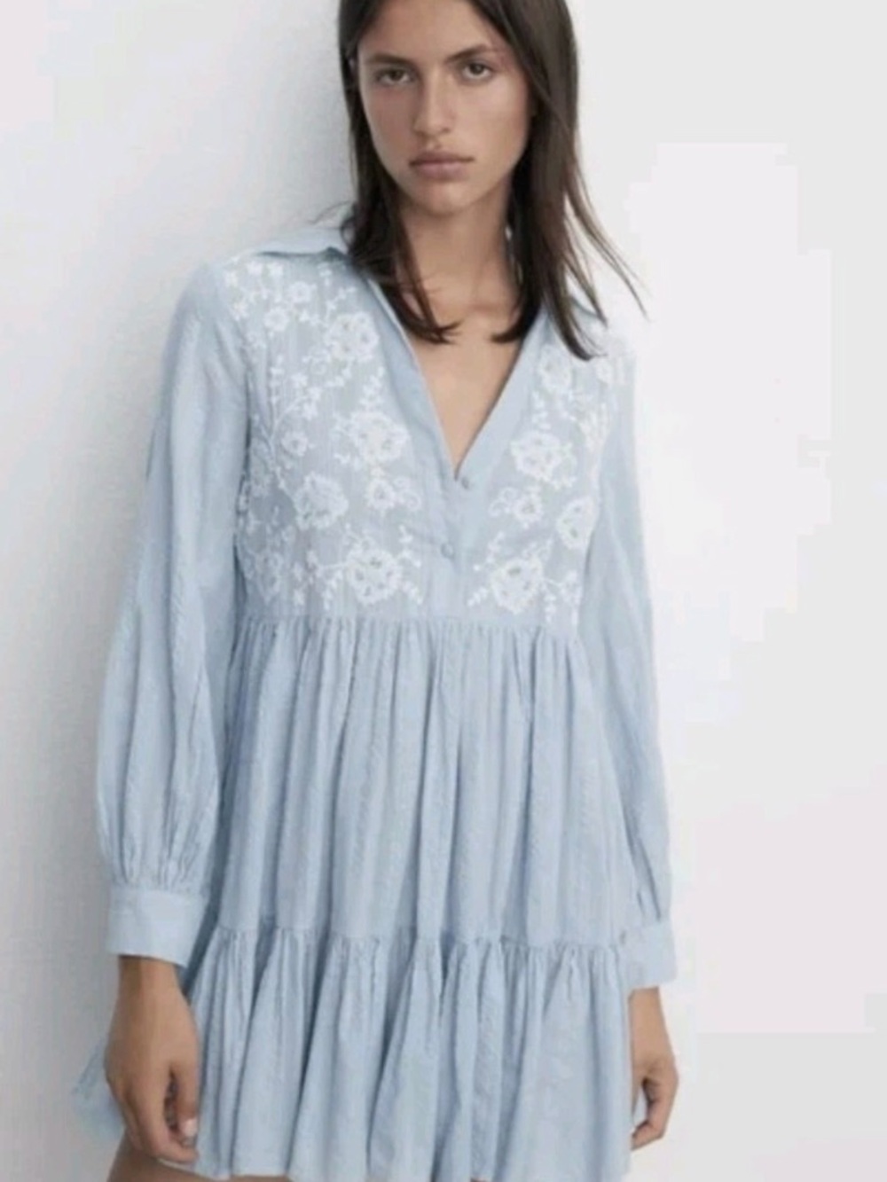 Zara Embroidered Tiered Mini Dress | Women’s M | Boho Cottagecore Prairie 🌿